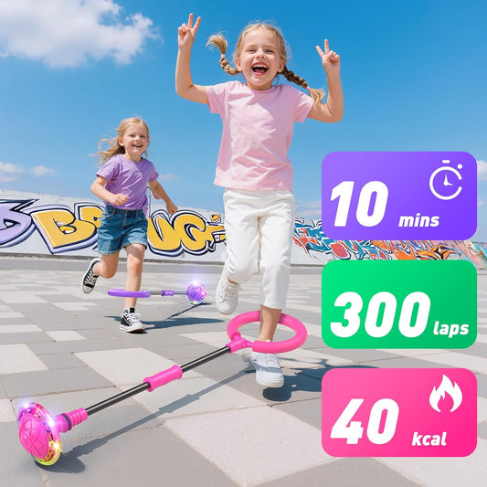 Jofuni Ankle Skip Ball for Kids with Counter, Timer, Cal Calculator, Girl Birthday Gifts for Age 5 6 7 8 9 10, Battery Powered Foldable Outdoor Sports Toy for 6-10 Year Old Girl Easter Gifts (Pink)