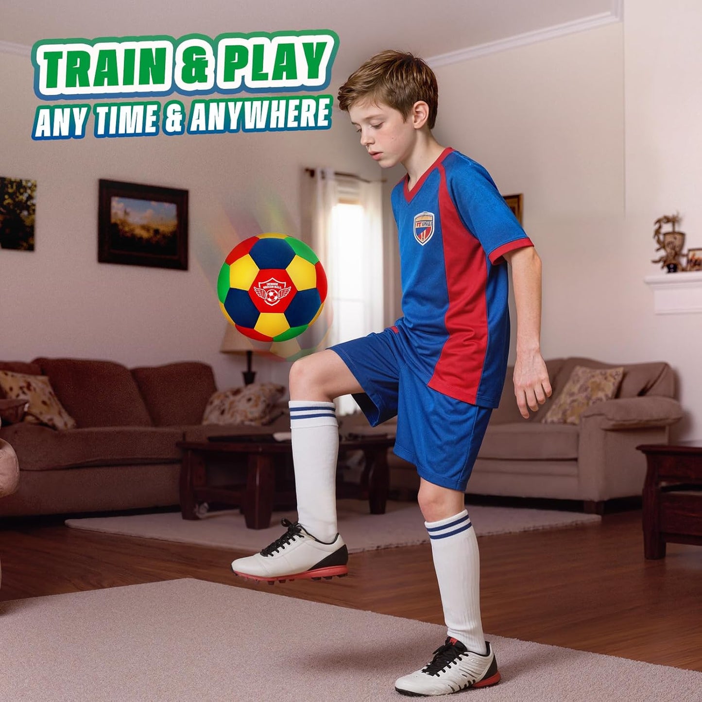 Jofuni Indoor Soft Football for House Home, Training Ball Standard Size 4 Soft & Safe Ball for Teenager 6-12 Indoor Dribbling, Training, Football Gift for Kids Boys(Size 4)