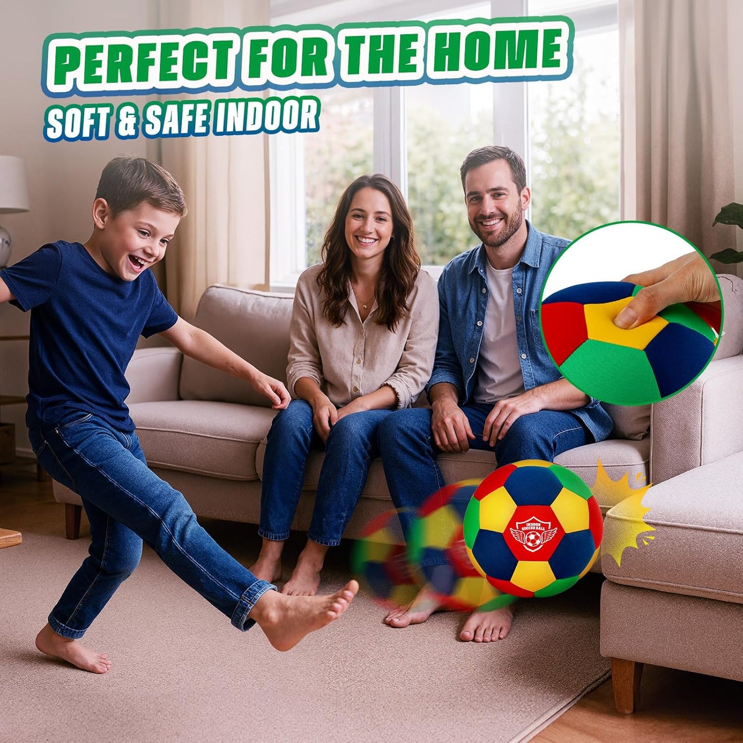 Jofuni Indoor Soft Football for House Home, Training Ball Standard Size 4 Soft & Safe Ball for Teenager 6-12 Indoor Dribbling, Training, Football Gift for Kids Boys(Size 4)