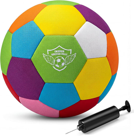 Jofuni Indoor Soft Football for House Home, Training Ball Standard Size 4 Soft & Safe Ball for Teenager 6-12 Indoor Dribbling, Training, Football Gift for Kids Boys (Colorful-Size 4)