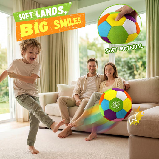 Jofuni Indoor Soft Football for House Home, Training Ball Standard Size 4 Soft & Safe Ball for Teenager 6-12 Indoor Dribbling, Training, Football Gift for Kids Boys (Colorful-Size 4)