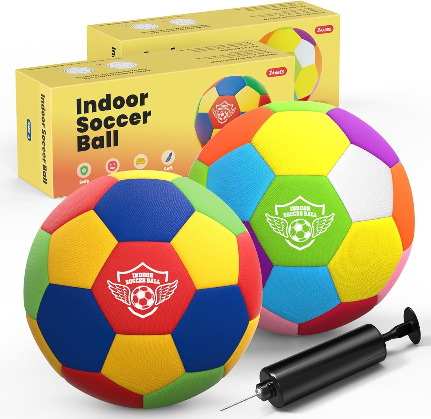 Jofuni Indoor Soccer Ball, Size 4 Soft Foam for Toddlers and Kids, Silent in House, for Youth Boys and Girls Aged 3-12 Years Old