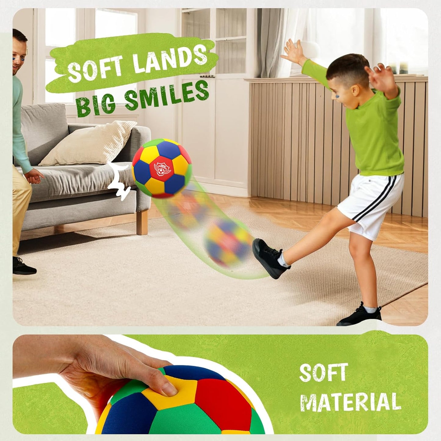 Jofuni Indoor Soccer Ball, Size 4 Soft Foam for Toddlers and Kids, Silent in House, for Youth Boys and Girls Aged 3-12 Years Old