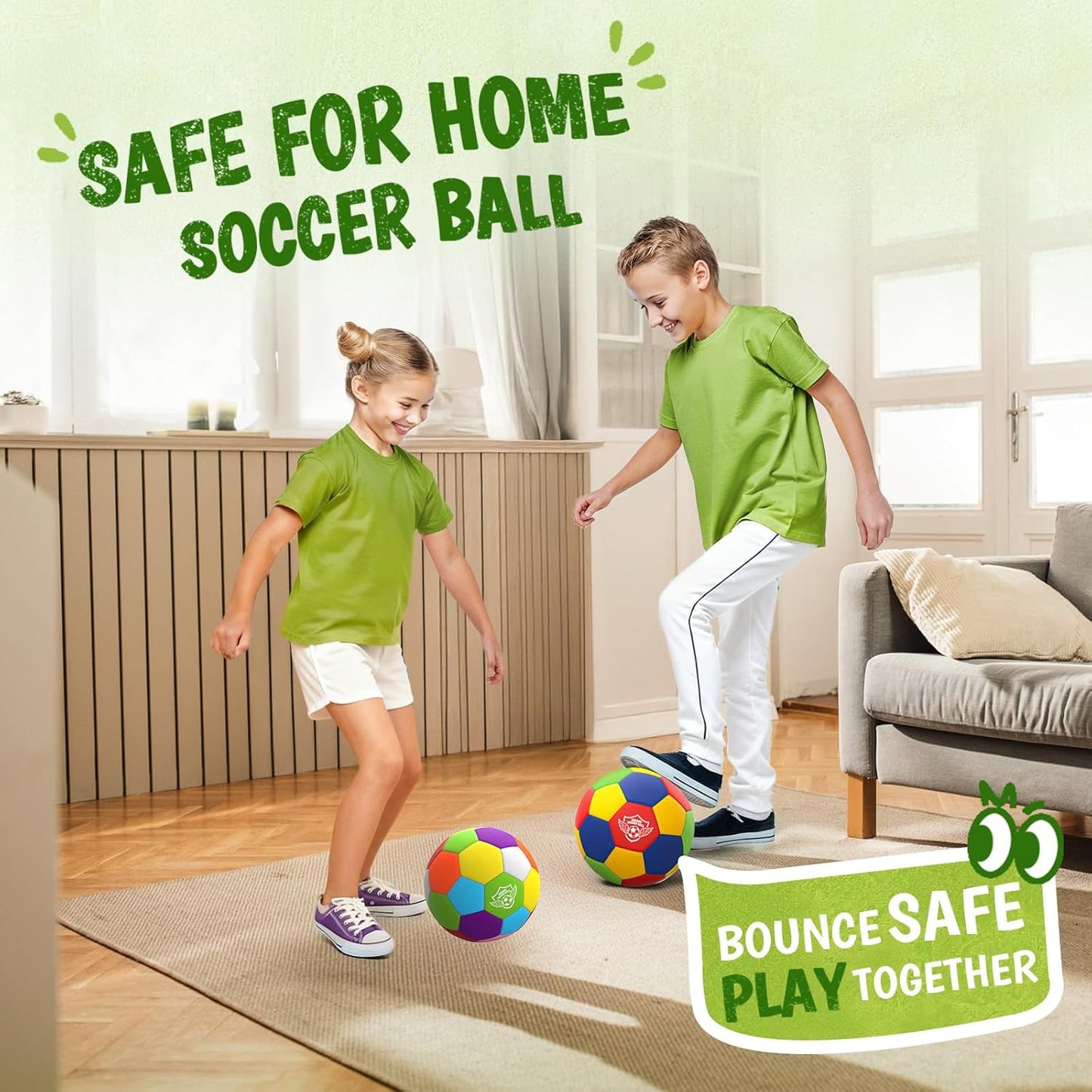Jofuni Indoor Soccer Ball, Size 4 Soft Foam for Toddlers and Kids, Silent in House, for Youth Boys and Girls Aged 3-12 Years Old