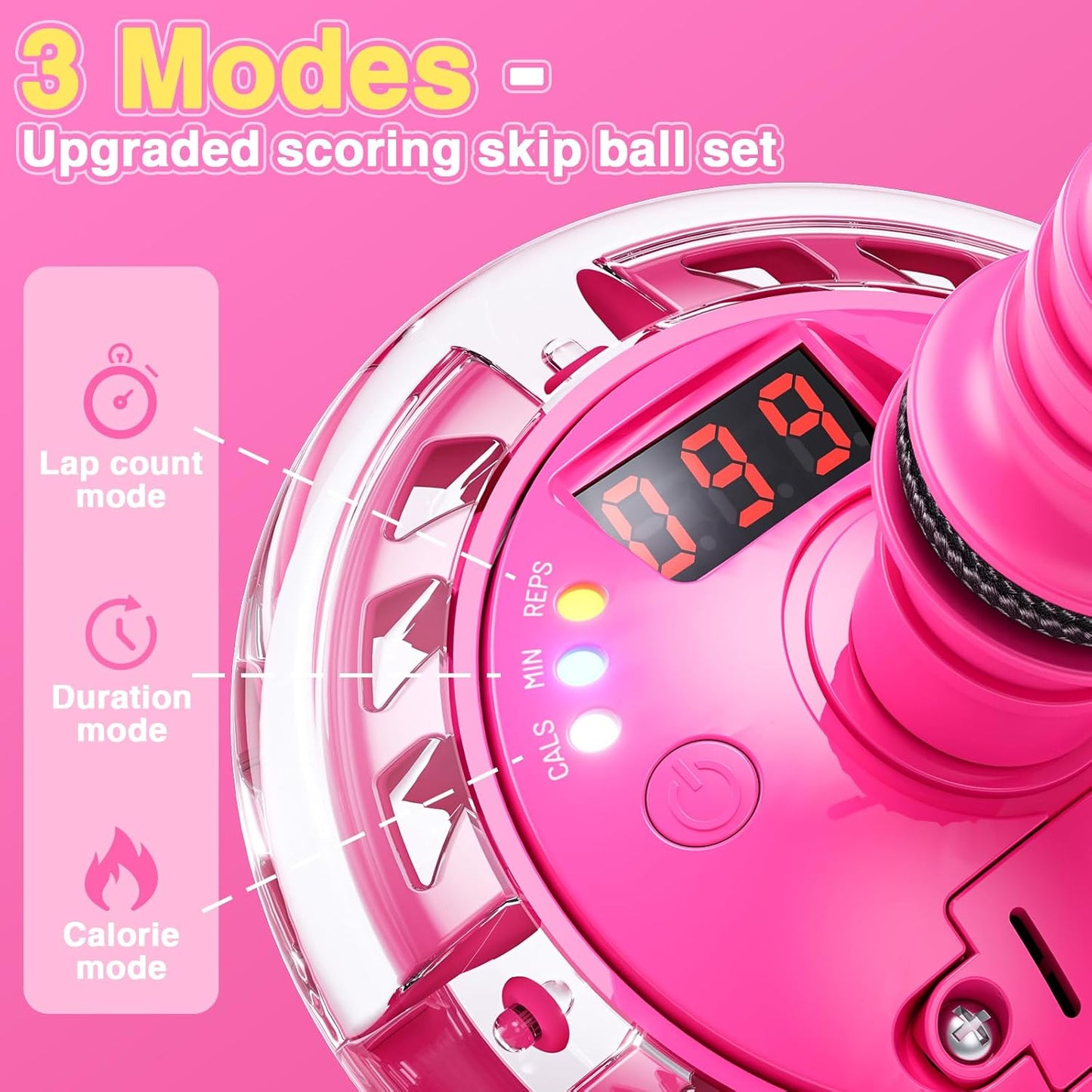 Jofuni Ankle Skip Ball for Kids with Counter, Timer, Cal Calculator, Girl Birthday Gifts for Age 5 6 7 8 9 10, Battery Powered Foldable Outdoor Sports Toy for 6-10 Year Old Girl Easter Gifts (Pink)