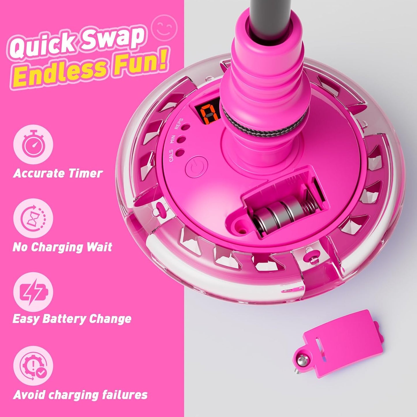 Jofuni Ankle Skip Ball for Kids with Counter, Timer, Cal Calculator, Girl Birthday Gifts for Age 5 6 7 8 9 10, Battery Powered Foldable Outdoor Sports Toy for 6-10 Year Old Girl Easter Gifts (Pink)