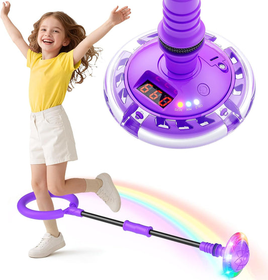 Jofuni Ankle Skip Ball for Kids with Counter, Timer, Cal Calculator, Girl Birthday Gifts for Age 5 6 7 8 9 10, Battery Powered Foldable Outdoor Sports Toy for 6-10 Year Old Girl Easter Gifts (Purple)