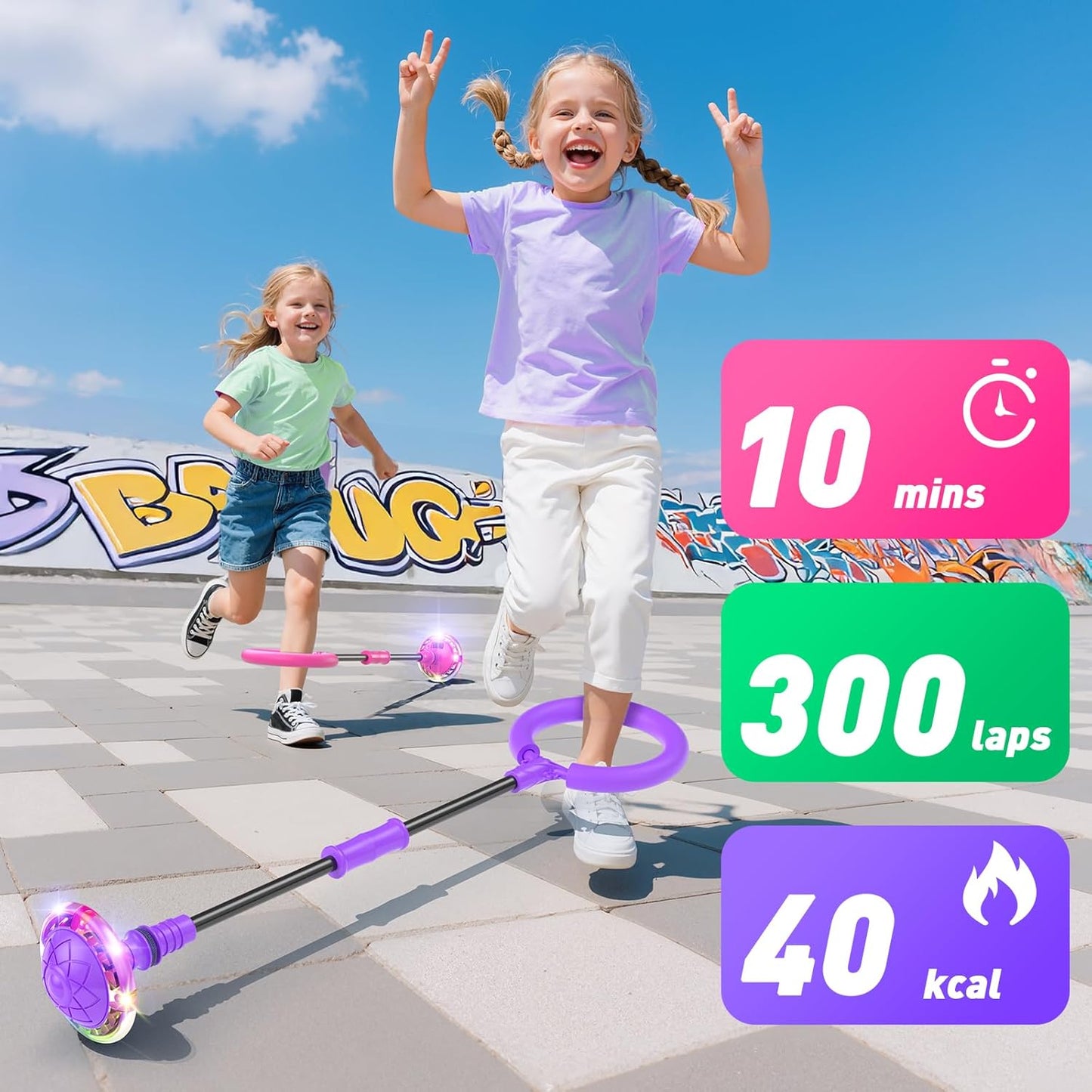 Jofuni Ankle Skip Ball for Kids with Counter, Timer, Cal Calculator, Girl Birthday Gifts for Age 5 6 7 8 9 10, Battery Powered Foldable Outdoor Sports Toy for 6-10 Year Old Girl Easter Gifts (Purple)