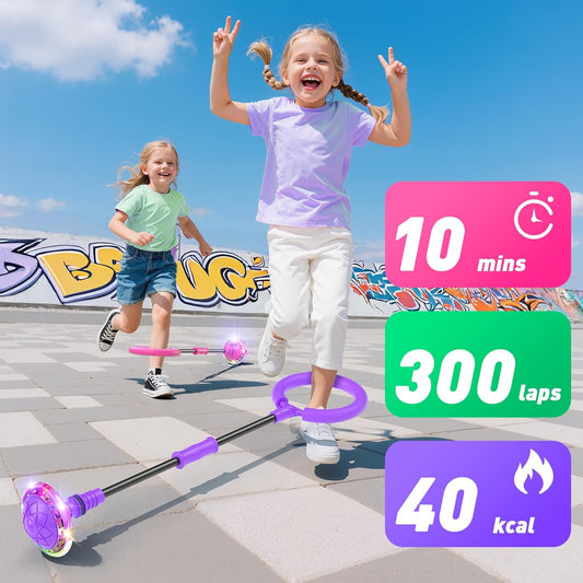 Jofuni Ankle Skip Ball for Kids with Counter, Timer, Cal Calculator, Girl Birthday Gifts for Age 5 6 7 8 9 10, Battery Powered Foldable Outdoor Sports Toy for 6-10 Year Old Girl Easter Gifts (Purple)