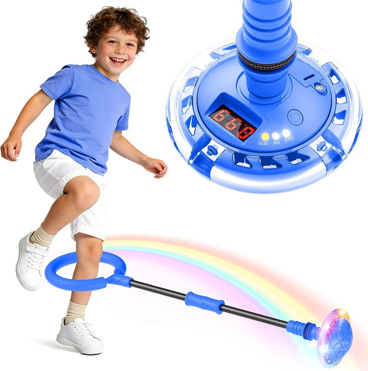 Jofuni Ankle Skip Ball for Kids with Counter, Timer, Cal Calculator, Boys Birthday Gifts for Age 6 7 8 9 10, Battery Powered Foldable Outdoor Sports Toy for 6 7 8 9 10 Year Old Girl Boys (Blue)