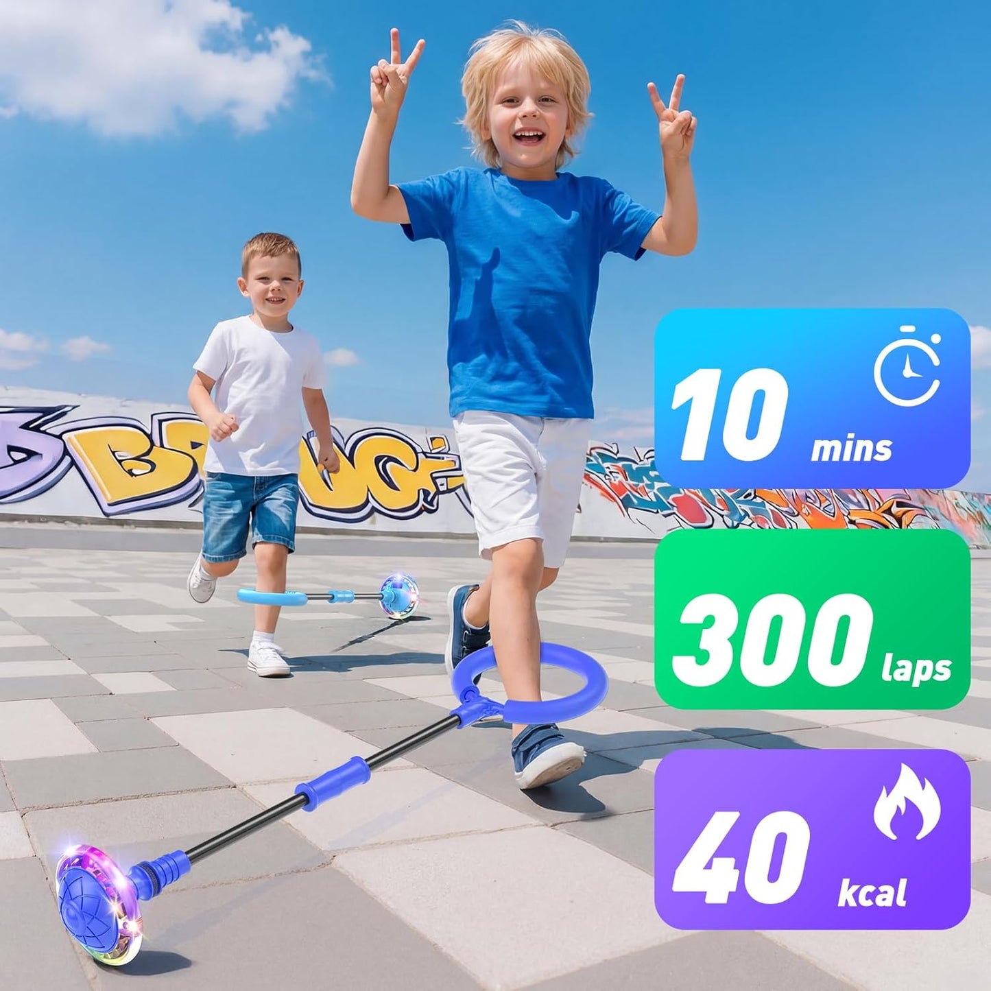Jofuni Ankle Skip Ball for Kids with Counter, Timer, Cal Calculator, Boys Birthday Gifts for Age 6 7 8 9 10, Battery Powered Foldable Outdoor Sports Toy for 6 7 8 9 10 Year Old Girl Boys (Blue)