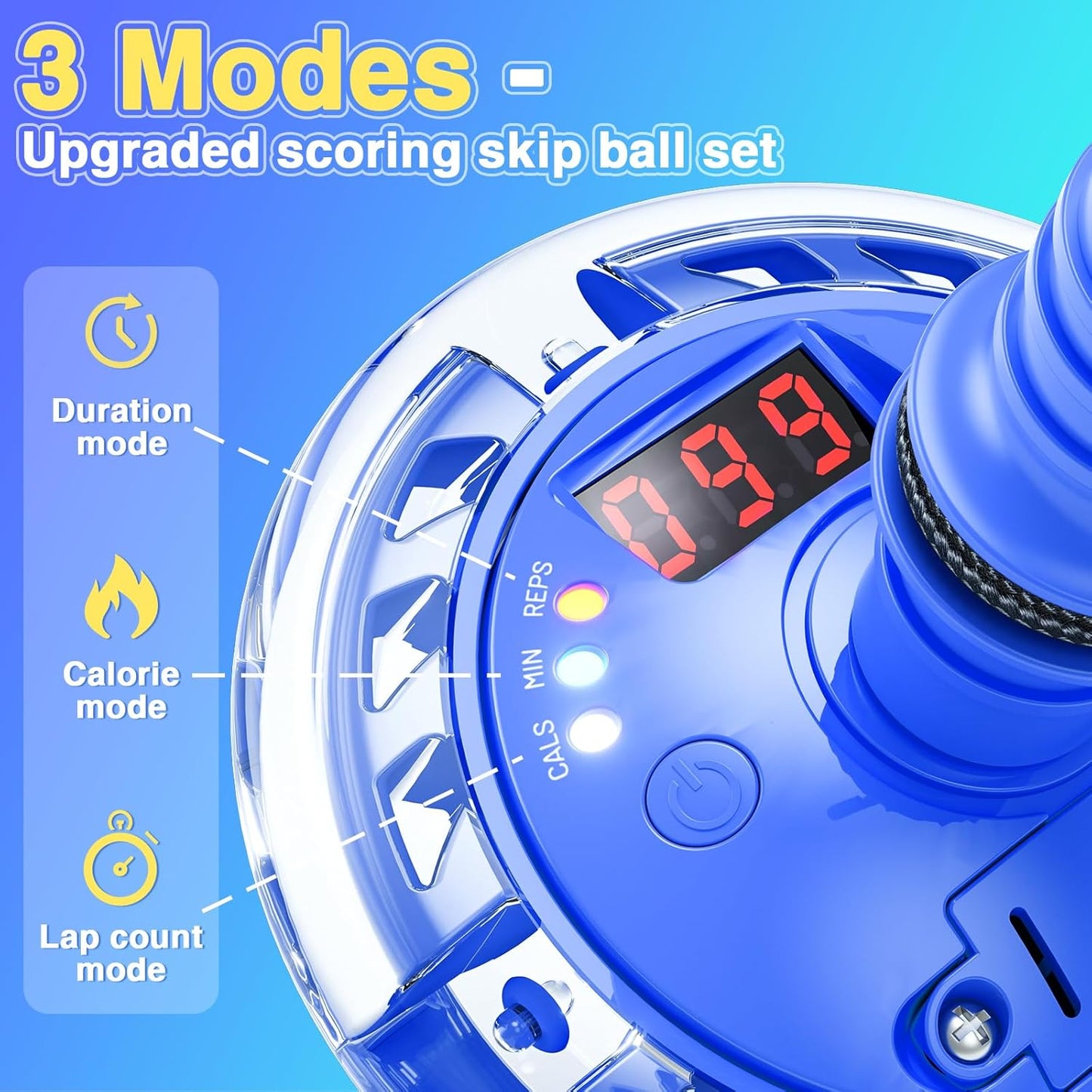 Jofuni Ankle Skip Ball for Kids with Counter, Timer, Cal Calculator, Boys Birthday Gifts for Age 6 7 8 9 10, Battery Powered Foldable Outdoor Sports Toy for 6 7 8 9 10 Year Old Girl Boys (Blue)