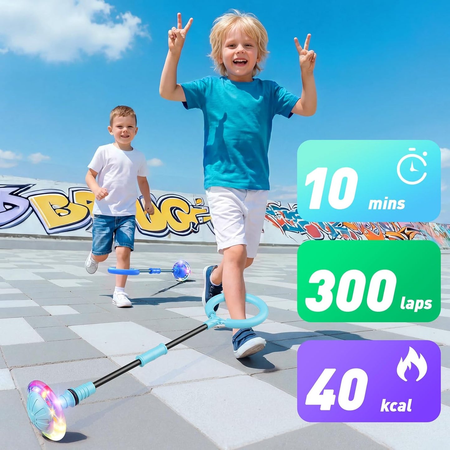 Jofuni Ankle Skip Ball for Kids with Counter, Timer, Cal Calculator, Boys Birthday Gifts for Age 5 6 7 8 9 10, Battery Powered Foldable Outdoor Sports Toy for 6 7 8 9 10 Year Old Boys Gifts (Light Blue)