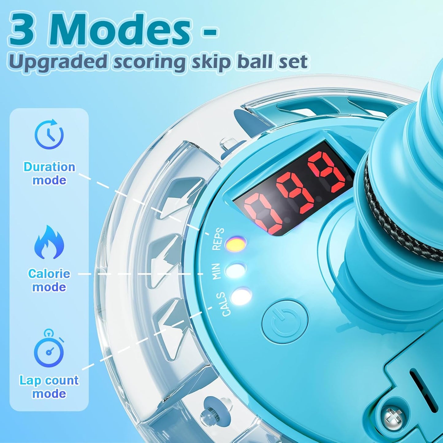 Jofuni Ankle Skip Ball for Kids with Counter, Timer, Cal Calculator, Boys Birthday Gifts for Age 5 6 7 8 9 10, Battery Powered Foldable Outdoor Sports Toy for 6 7 8 9 10 Year Old Boys Gifts (Light Blue)
