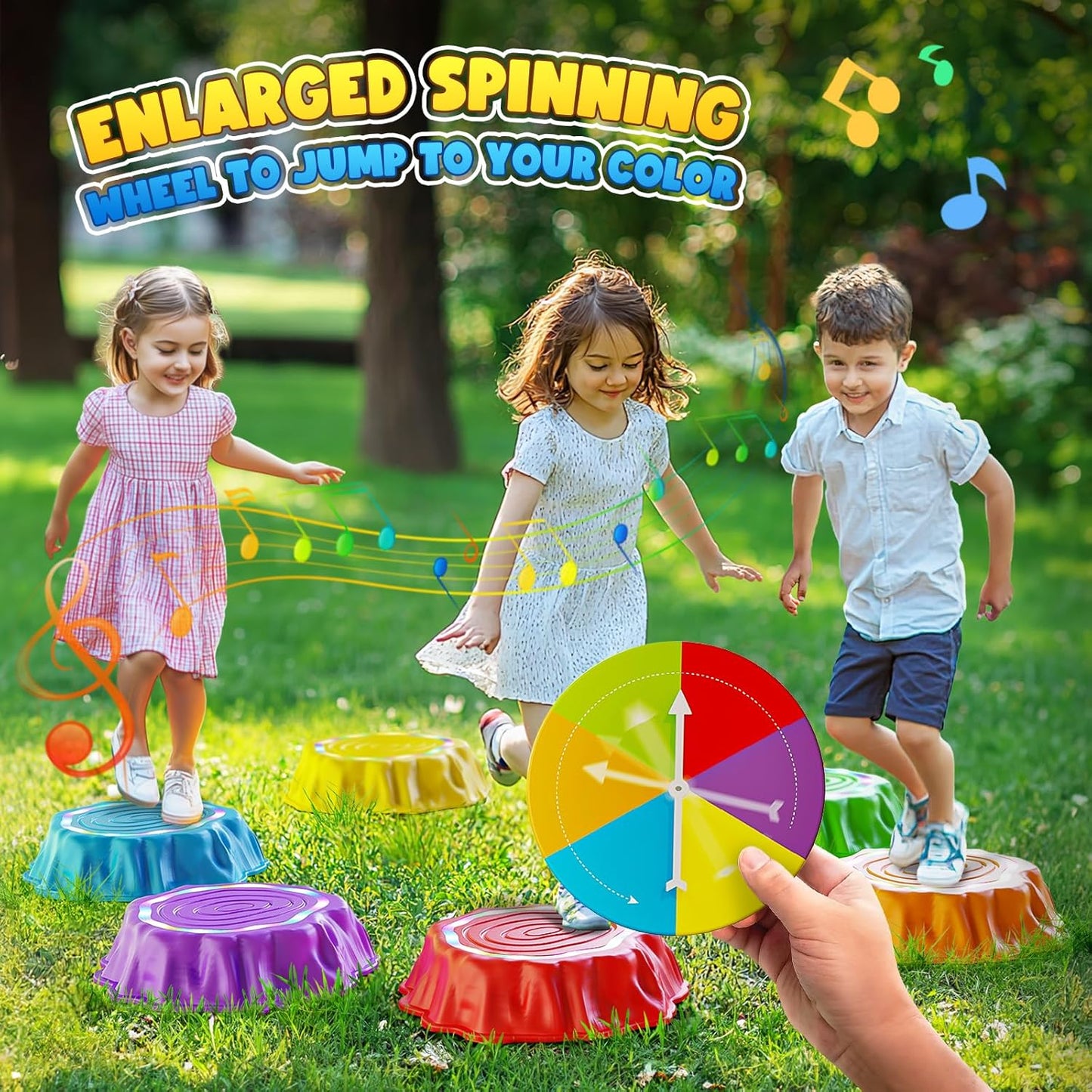 Jofuni Light Up Musical Stepping Stones for Kids - LED Non-Slip Balance Stones Outdoor & Indoor Sensory Toys for Toddlers Ages 3-5 Stackable Step Stone Garden & Playground Activity 6 Pcs Balance Beams