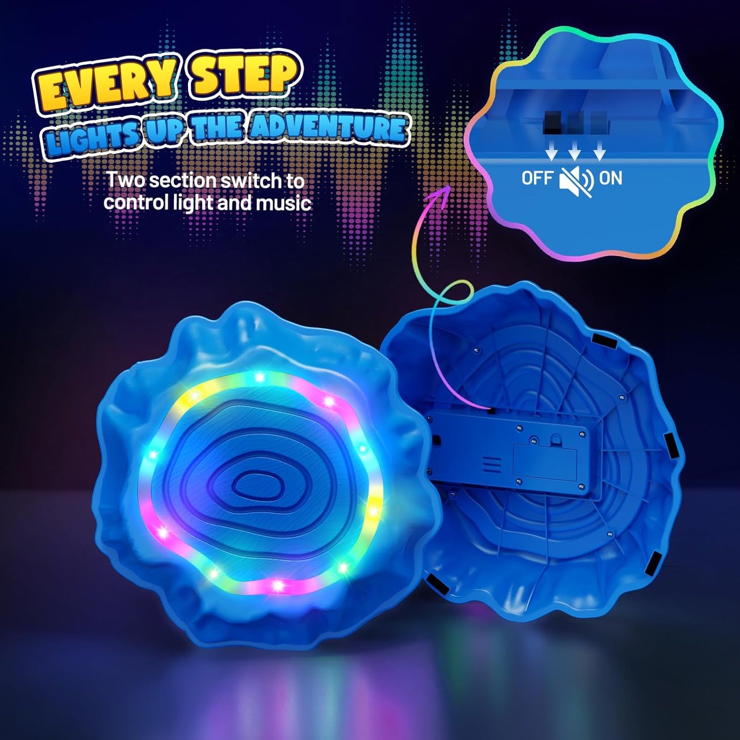 Jofuni Light Up Musical Stepping Stones for Kids - LED Non-Slip Balance Stones Outdoor & Indoor Sensory Toys for Toddlers Ages 3-5 Stackable Step Stone Garden & Playground Activity 6 Pcs Balance Beams