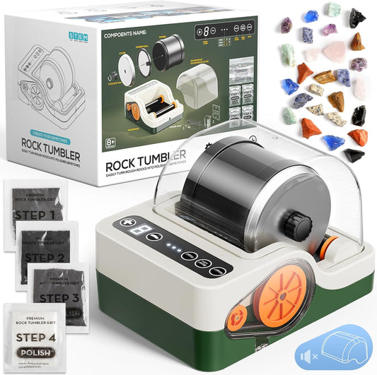 Jofuni Professional Rock Tumbler Machine, Rocks Polishing Machine Kit with Noise Reduction Cover for Kids, Adults & Rock Collector, 3-Speed Motor & 9-Day Timer, Geology Hobby Toy Gift (2026 Upgrade)