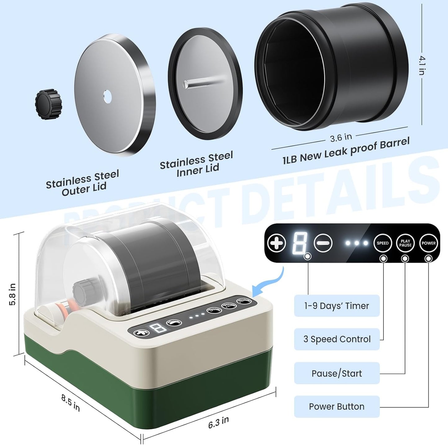 Jofuni Professional Rock Tumbler Machine, Rocks Polishing Machine Kit with Noise Reduction Cover for Kids, Adults & Rock Collector, 3-Speed Motor & 9-Day Timer, Geology Hobby Toy Gift (2026 Upgrade)