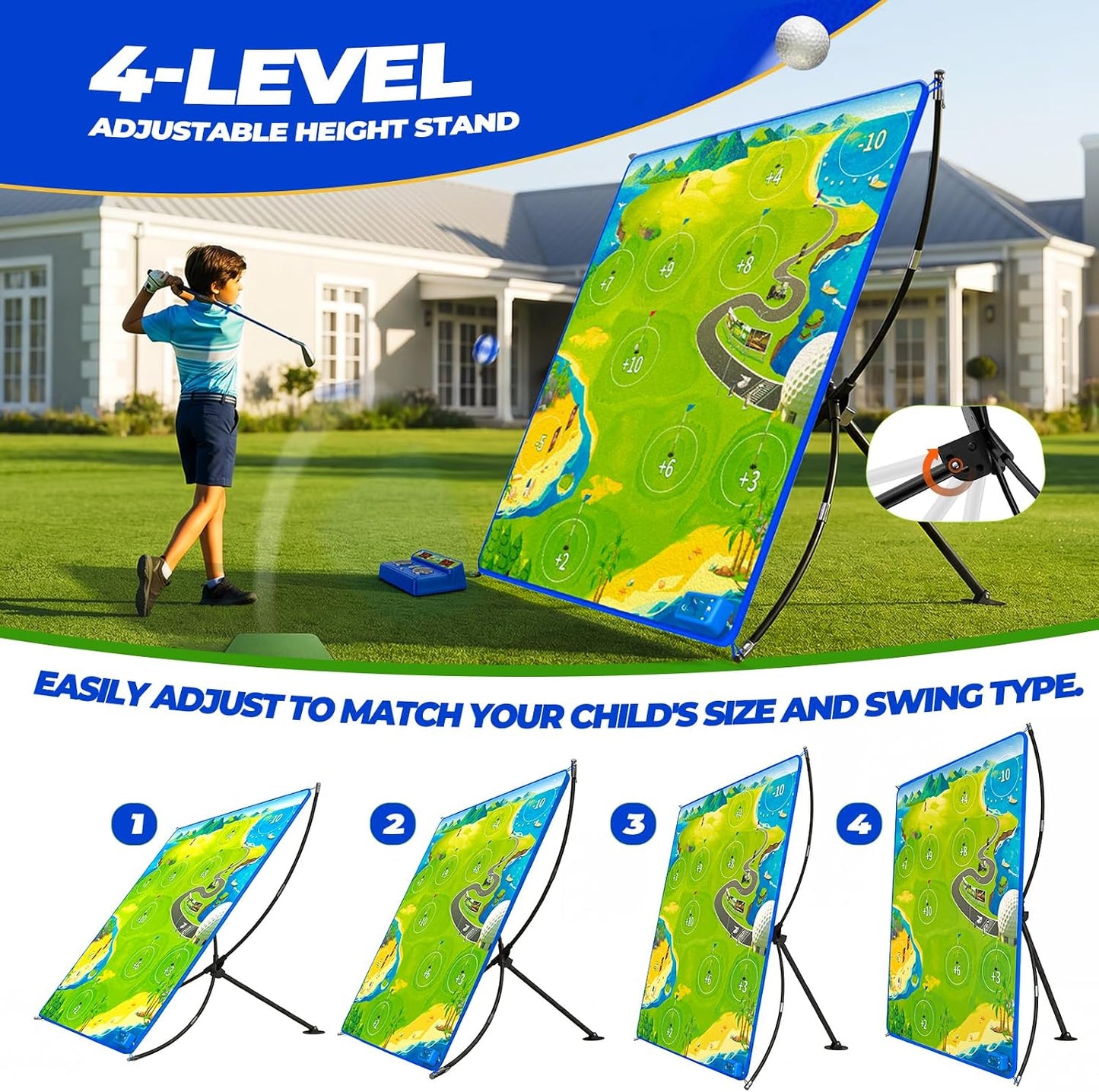 Jofuni Electronic Scoring Golf Chipping Game Set Gift for Kids and Adults | Indoor Outdoor Golf Target Mat with LED Scoreboard, Voice Announcements, Garden Games for Boys Girls Age 6+