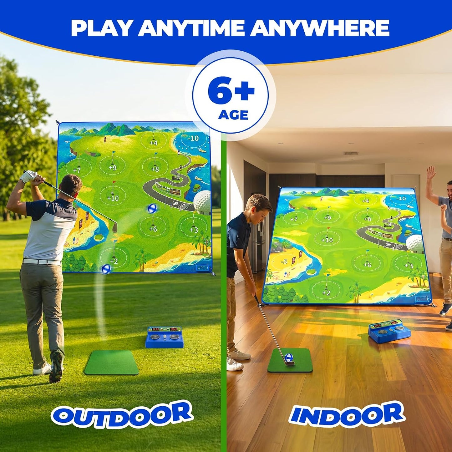 Jofuni Electronic Scoring Golf Chipping Game Set Gift for Kids and Adults | Indoor Outdoor Golf Target Mat with LED Scoreboard, Voice Announcements, Garden Games for Boys Girls Age 6+