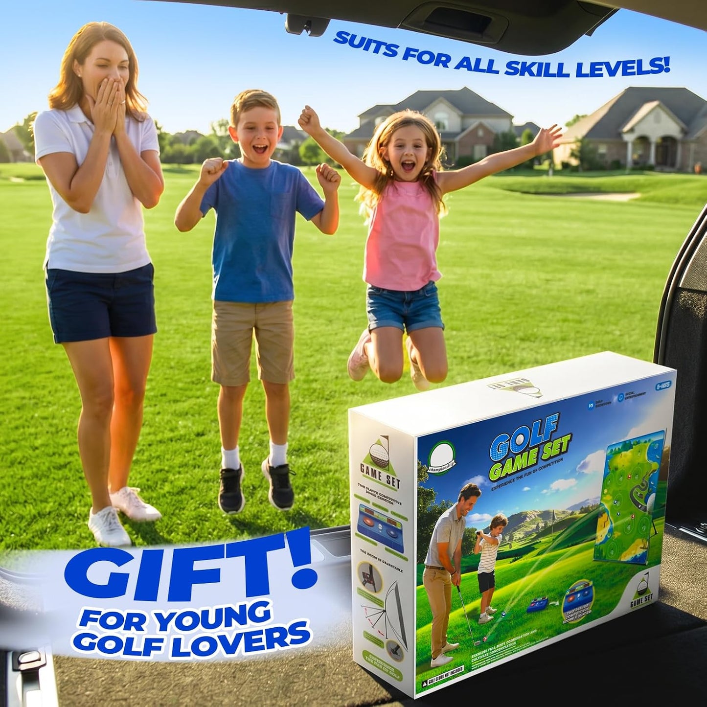 Jofuni Electronic Scoring Golf Chipping Game Set Gift for Kids and Adults | Indoor Outdoor Golf Target Mat with LED Scoreboard, Voice Announcements, Garden Games for Boys Girls Age 6+