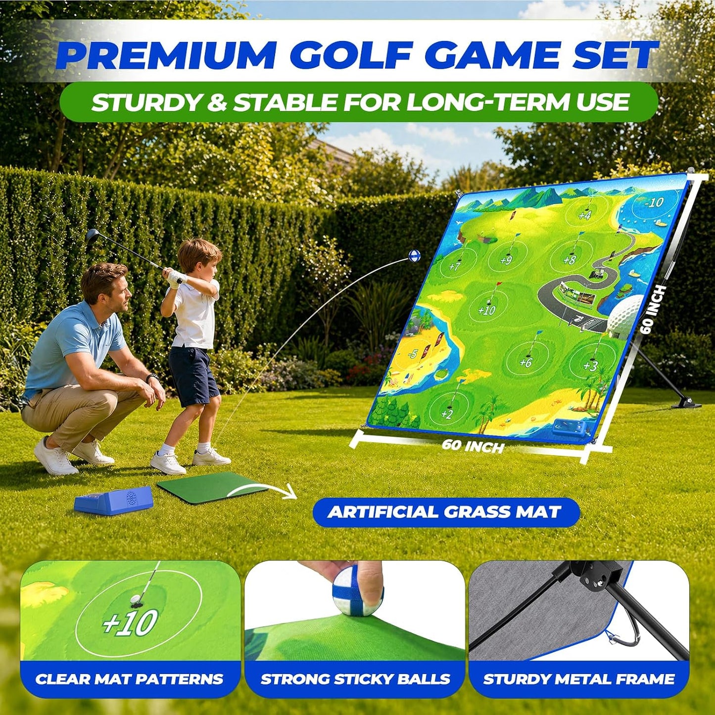 Jofuni Electronic Scoring Golf Chipping Game Set Gift for Kids and Adults | Indoor Outdoor Golf Target Mat with LED Scoreboard, Voice Announcements, Garden Games for Boys Girls Age 6+
