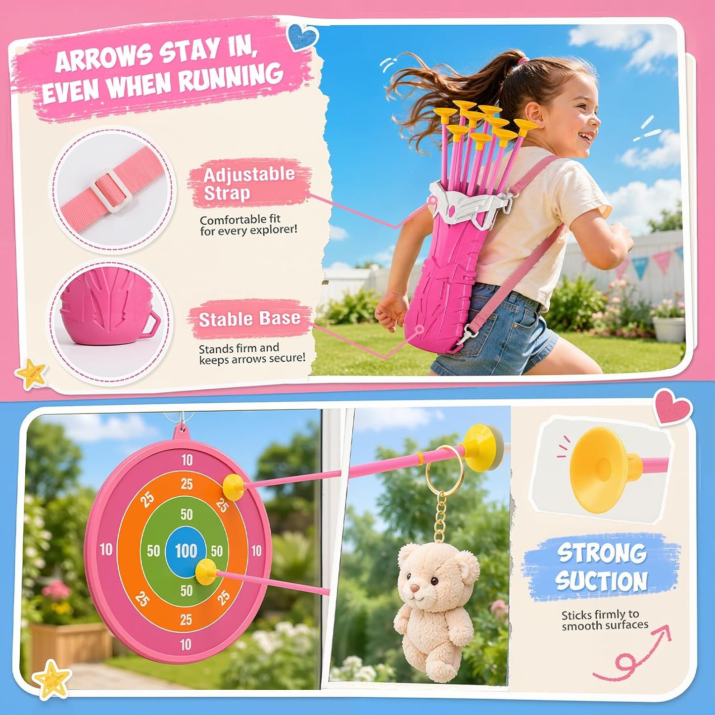 Jofuni Unicorn Toys for Girls Ages 3-12, Bow and Arrow Set for Kids with 10 Arrows | Light Up Archery Toy with Target & Quiver, Indoor Garden Birthday Gifts for Girls