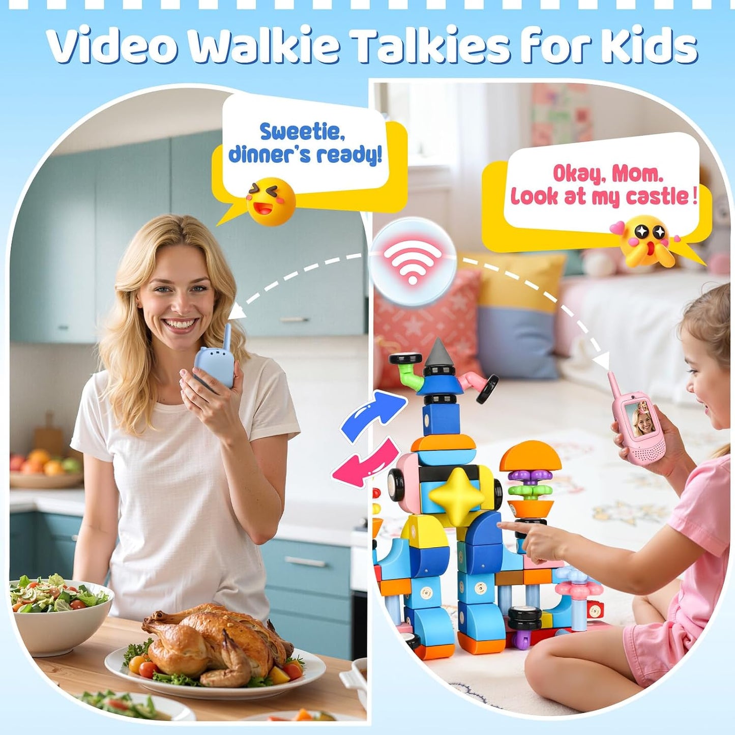 Jofuni Video Walkie Talkies for Kids, 2 Pack with Camera and Real-Time Calls | Rechargeable Kids Walkie Talkies Magic Voice Changer, Photo Camera, Interactive Toys Gifts for 3-12 Year Old Boys Girls