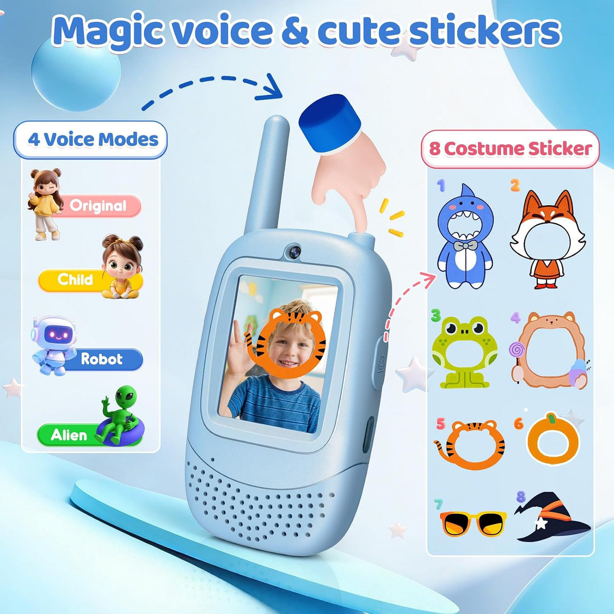 Jofuni Video Walkie Talkies for Kids, 2 Pack with Camera and Real-Time Calls | Rechargeable Kids Walkie Talkies Magic Voice Changer, Photo Camera, Interactive Toys Gifts for 3-12 Year Old Boys Girls