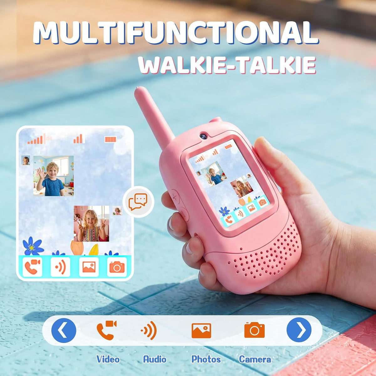 Jofuni Video Walkie Talkies for Kids, 2 Pack with Camera and Real-Time Calls | Rechargeable Kids Walkie Talkies Magic Voice Changer, Photo Camera, Interactive Toys Gifts for 3-12 Year Old Boys Girls